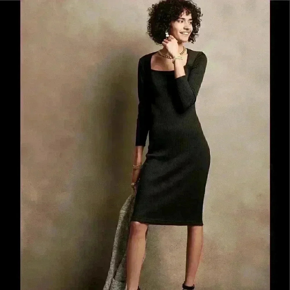 Banana Republic Petite Sweetheart Marled Ribbed-Knit Dress